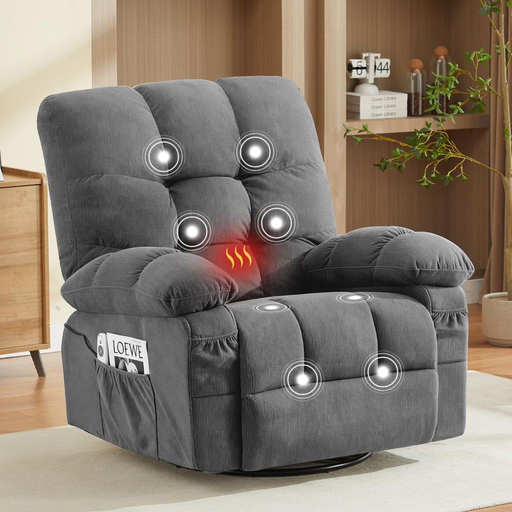 Oversized Swivel Recliner Chair with Vibration & Lumbar Heat U2524