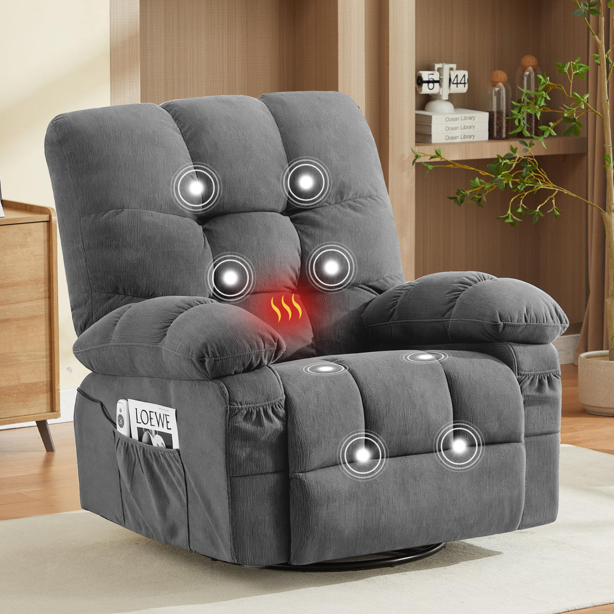 Oversized Swivel Recliner Chair with Vibration & Lumbar Heat U2524