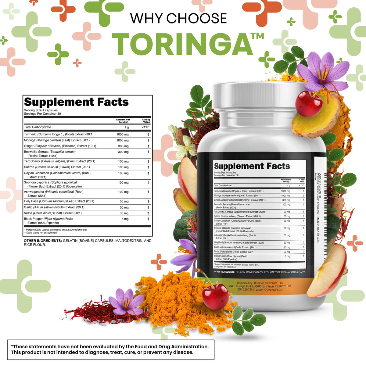 Turmeric Moringa Ginger Boswellia Saffron Supplement T3214