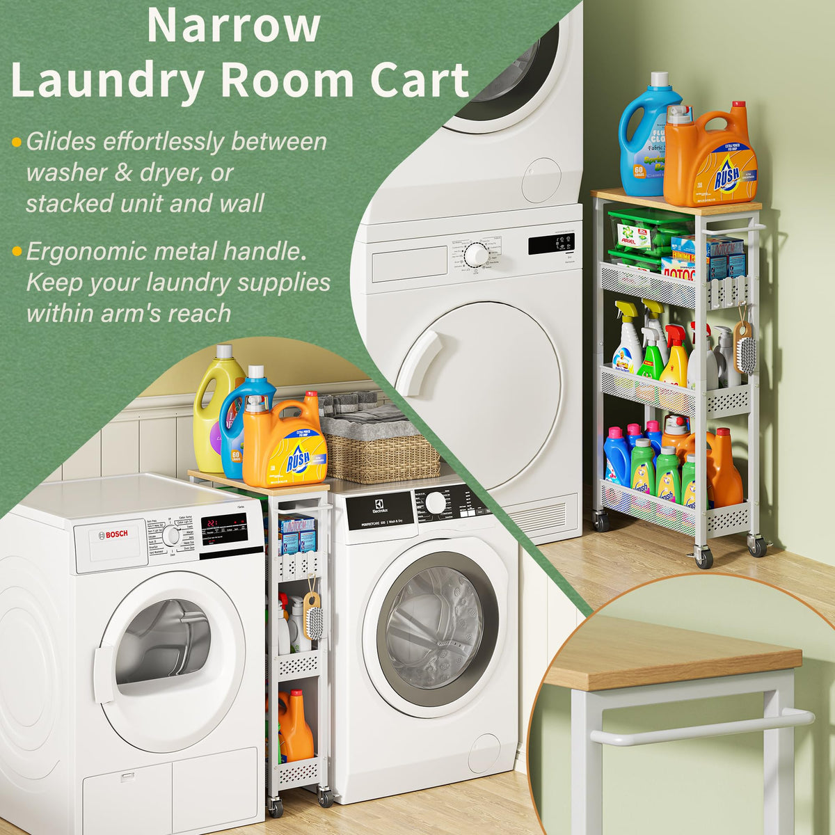 Laundry Room Organization Cart with Casters S7178