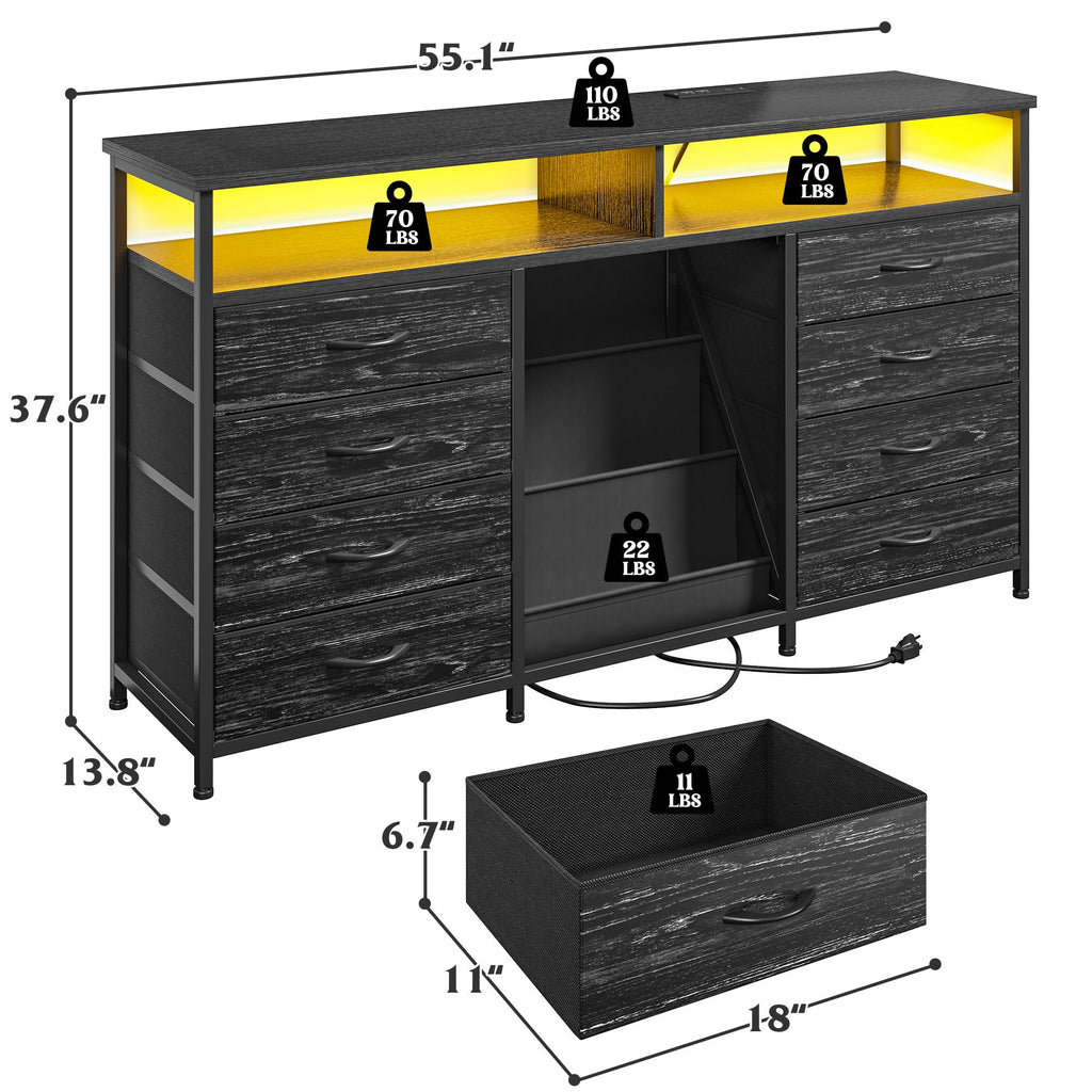 55" W LED Dresser with 8 Drawers & Power Outlet H722267