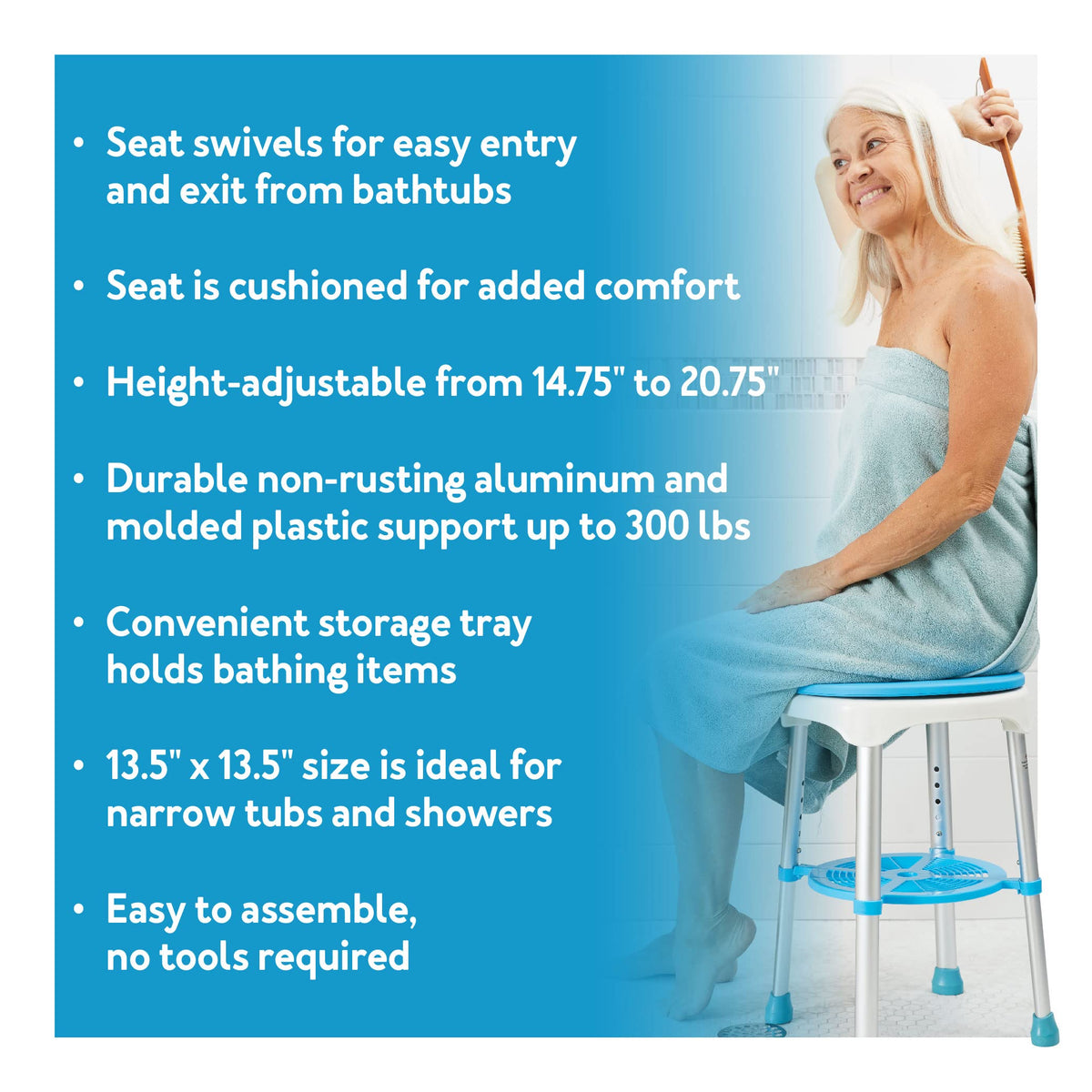 Adjustable Rotating Bath and Shower Stool with Storage Tray H531