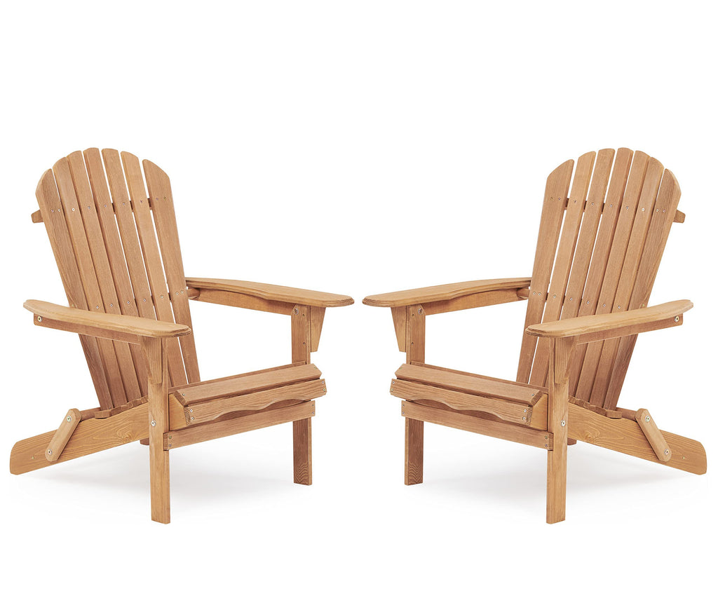 Wooden Folding Adirondack Chair Set of 2 Solid Cedar Light Brown X465384