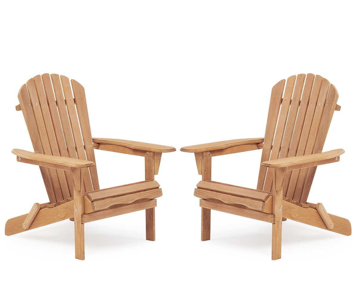 Wooden Folding Adirondack Chair Set of 2 Solid Cedar Light Brown X465384
