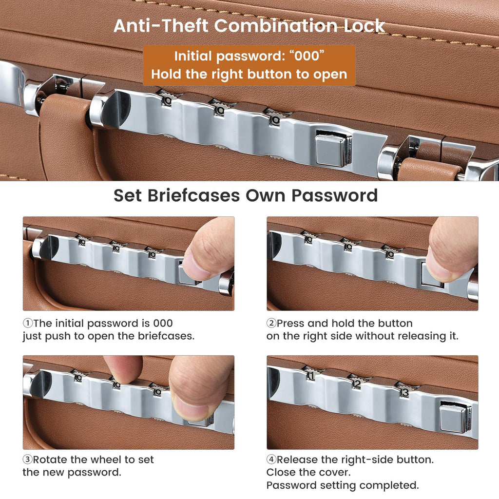 Brown Leather Briefcase with Lock for 16 Inch Laptop V927442