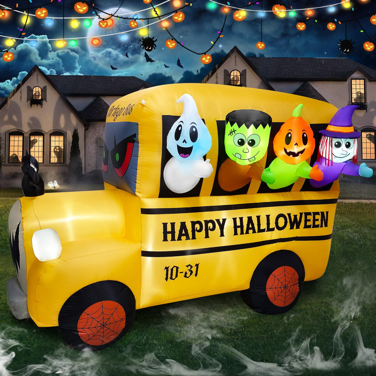 8.1FT Halloween Inflatable Ghost Frankenstein Pumpkin Monster Witch Bus Decoration W574912