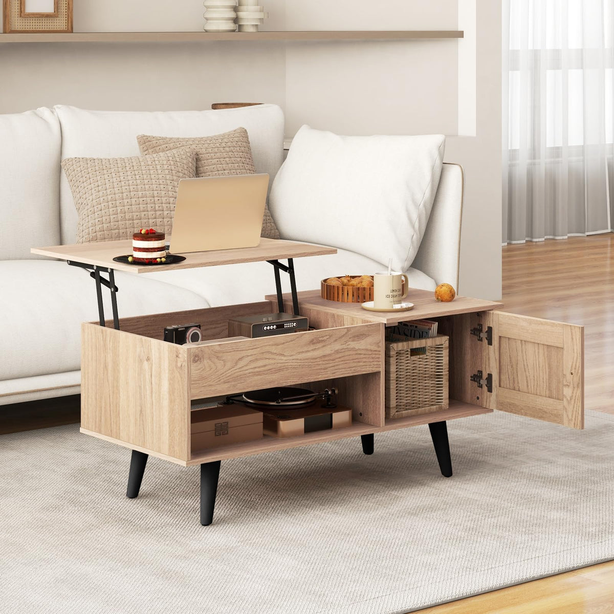 Lift Top Coffee Table with Storage and Hidden Compartment Q2793
