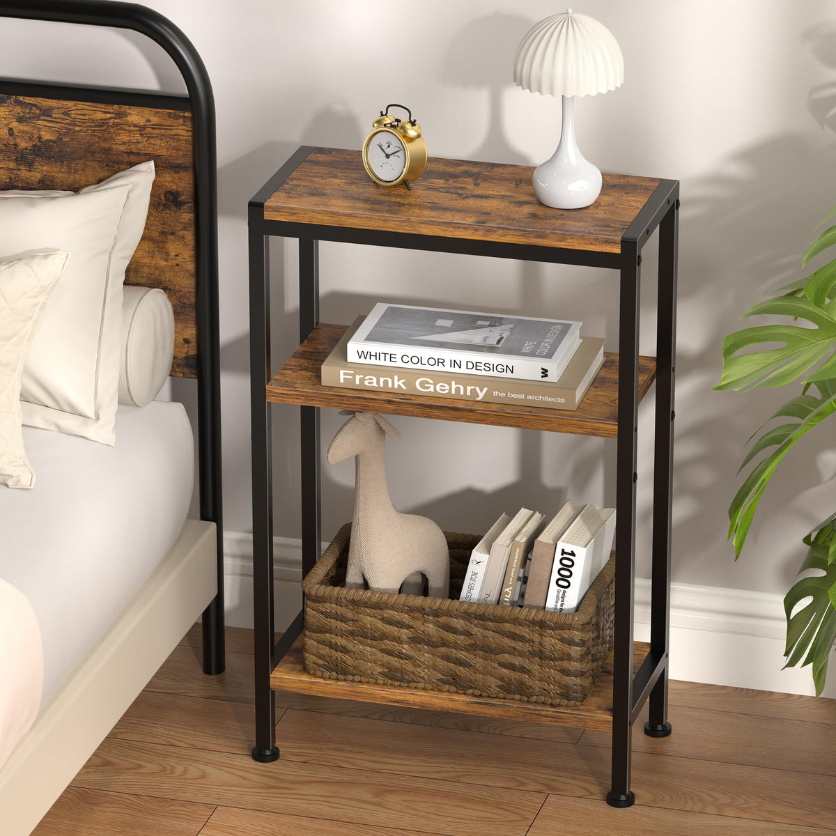 Narrow 3 Tier Slim Side Table Rustic Brown N287