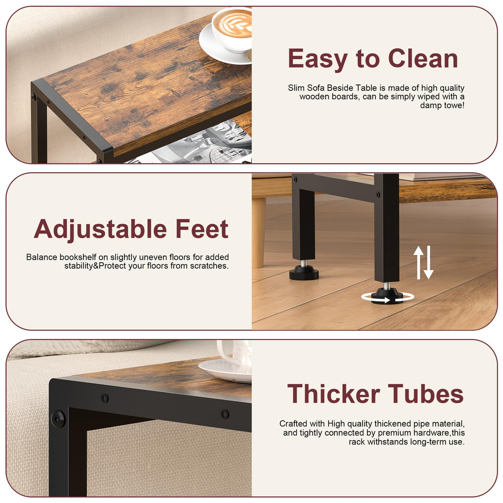Narrow 3 Tier Slim Side Table Rustic Brown N287