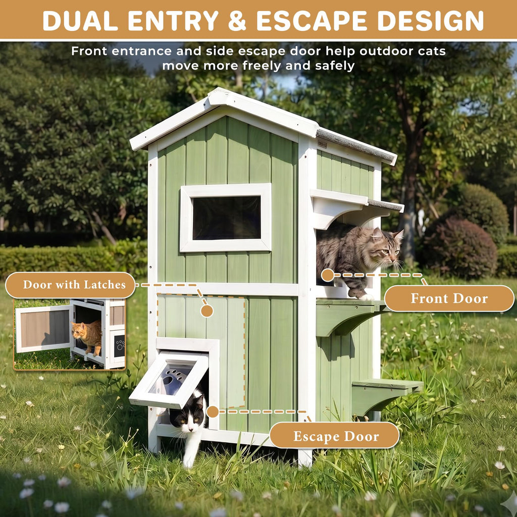 Weatherproof Wooden Outdoor Cat House D8050