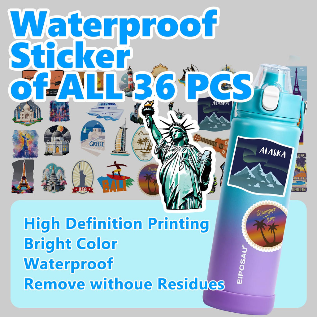 Insulated Water Bottle with Lid & Boot & Stickers, 24 oz B944411