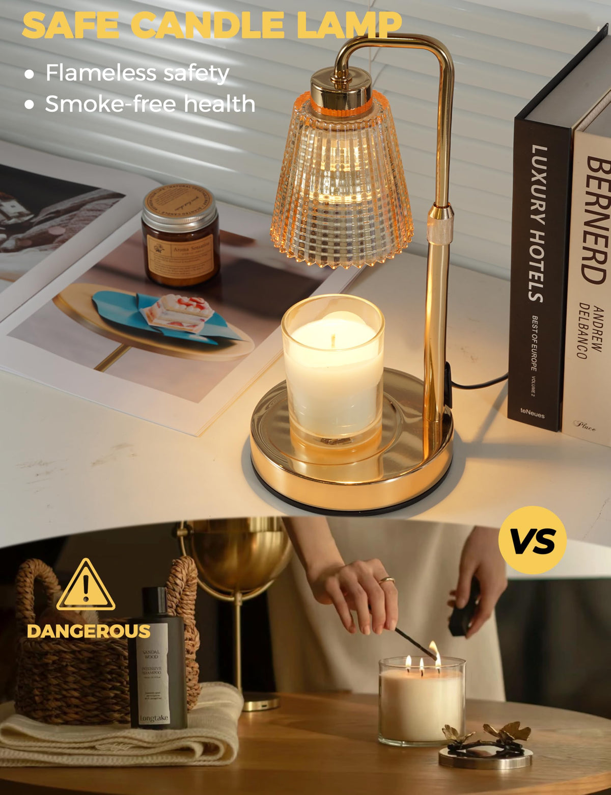 Gold Candle Warmer Lamp with Timer, Dimmable Wax Melt Warmer C230885