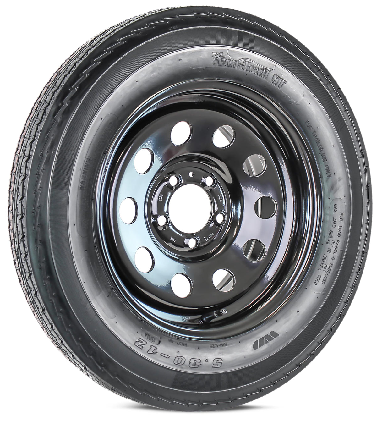 Trailer Tire Rim Assembly 5.30-12 5 Lug Black Wheel E554