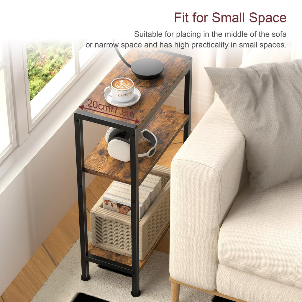 Narrow 3 Tier Slim Side Table Rustic Brown N287