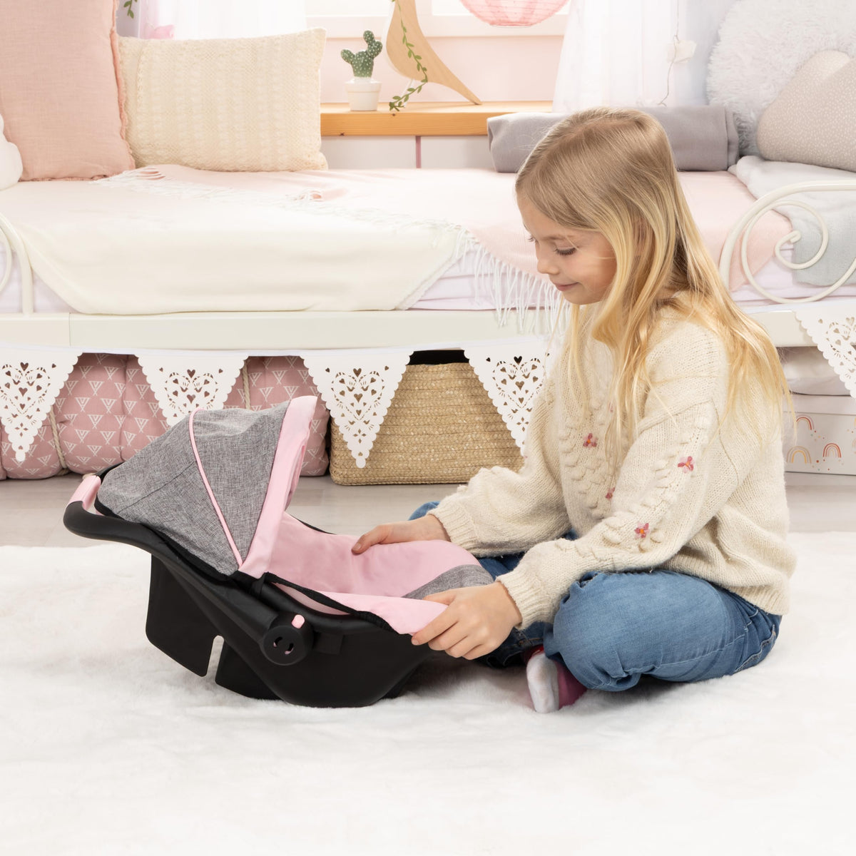 Pink Grey Doll Car Seat with Cover V3188