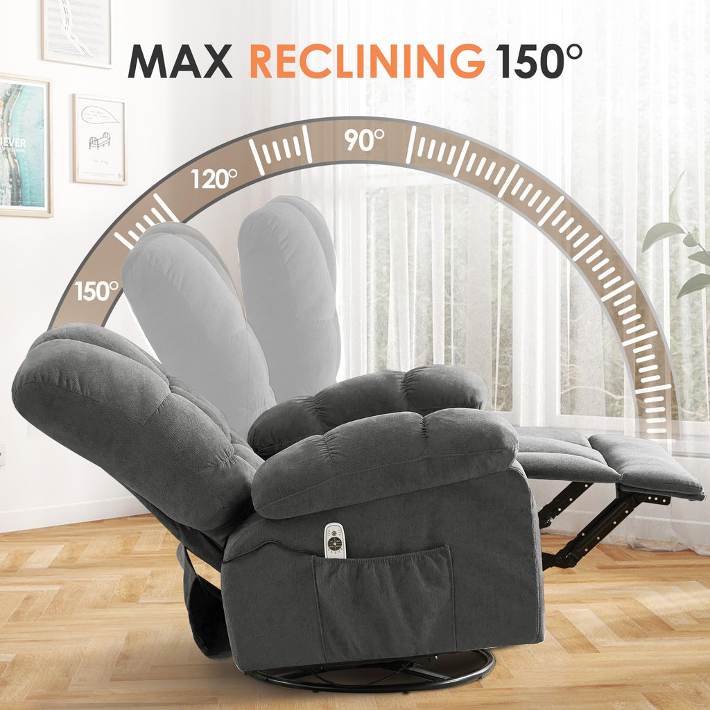 Oversized Swivel Recliner Chair with Vibration & Lumbar Heat U2524