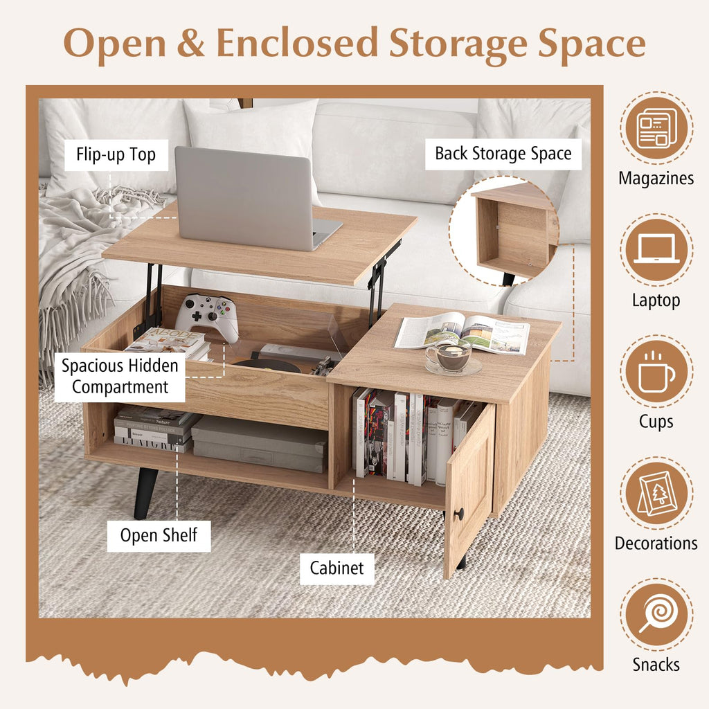 Lift Top Coffee Table with Storage and Hidden Compartment Q2793