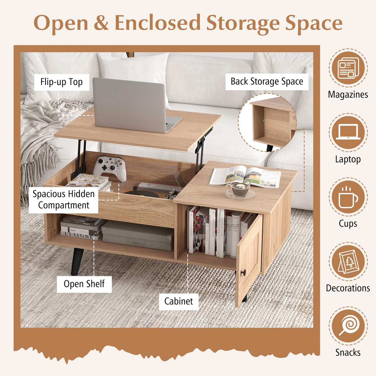 Lift Top Coffee Table with Storage and Hidden Compartment Q2793