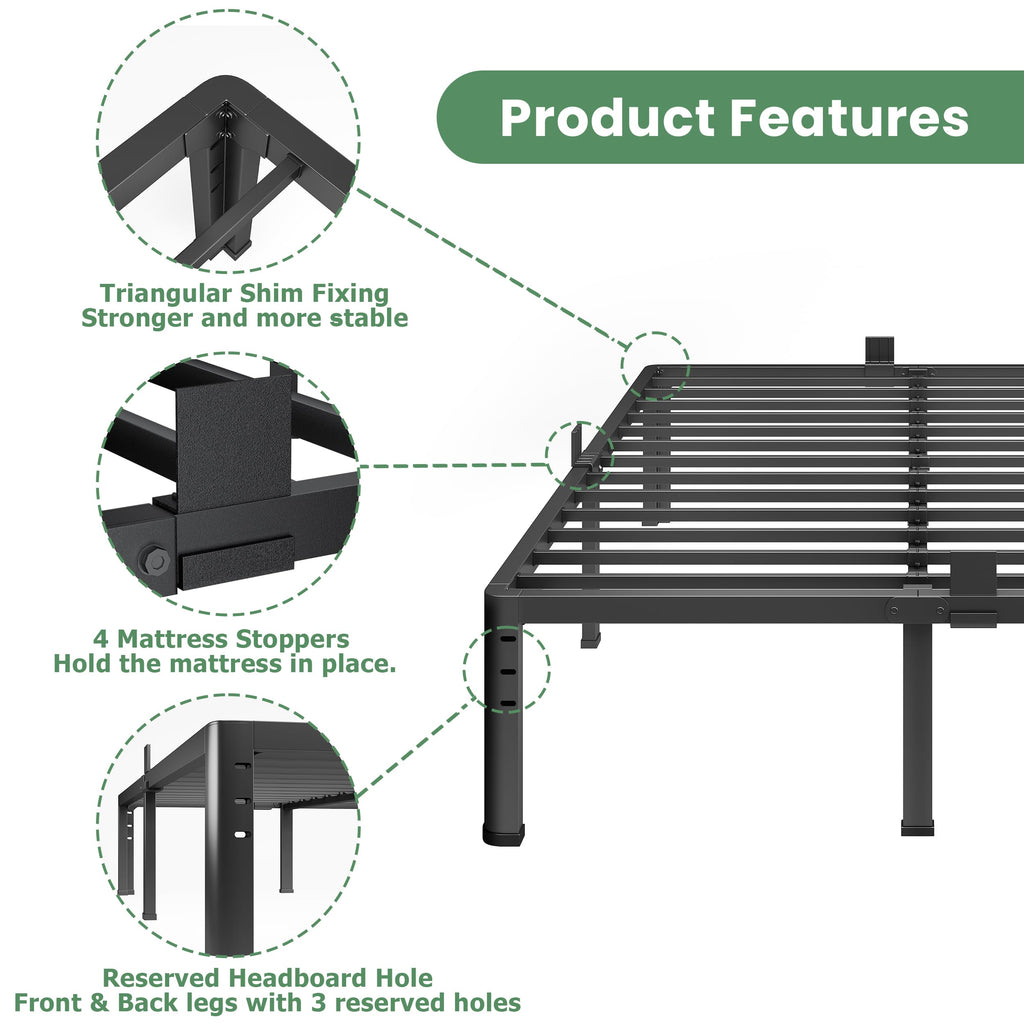 18 Inch Queen Size Metal Platform Bed Frame N17453