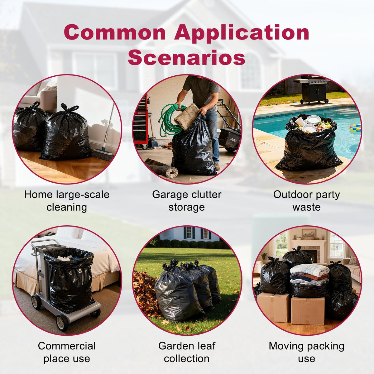 40-45 Gallon Heavy Duty Trash Bags, Pack of 100 W252956