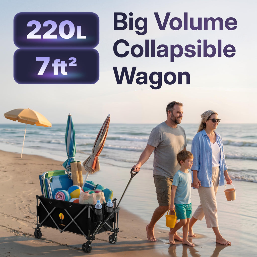 39" Collapsible Wagon with All-Terrain Wheels, 460 lbs Foldable Cart, Black I846