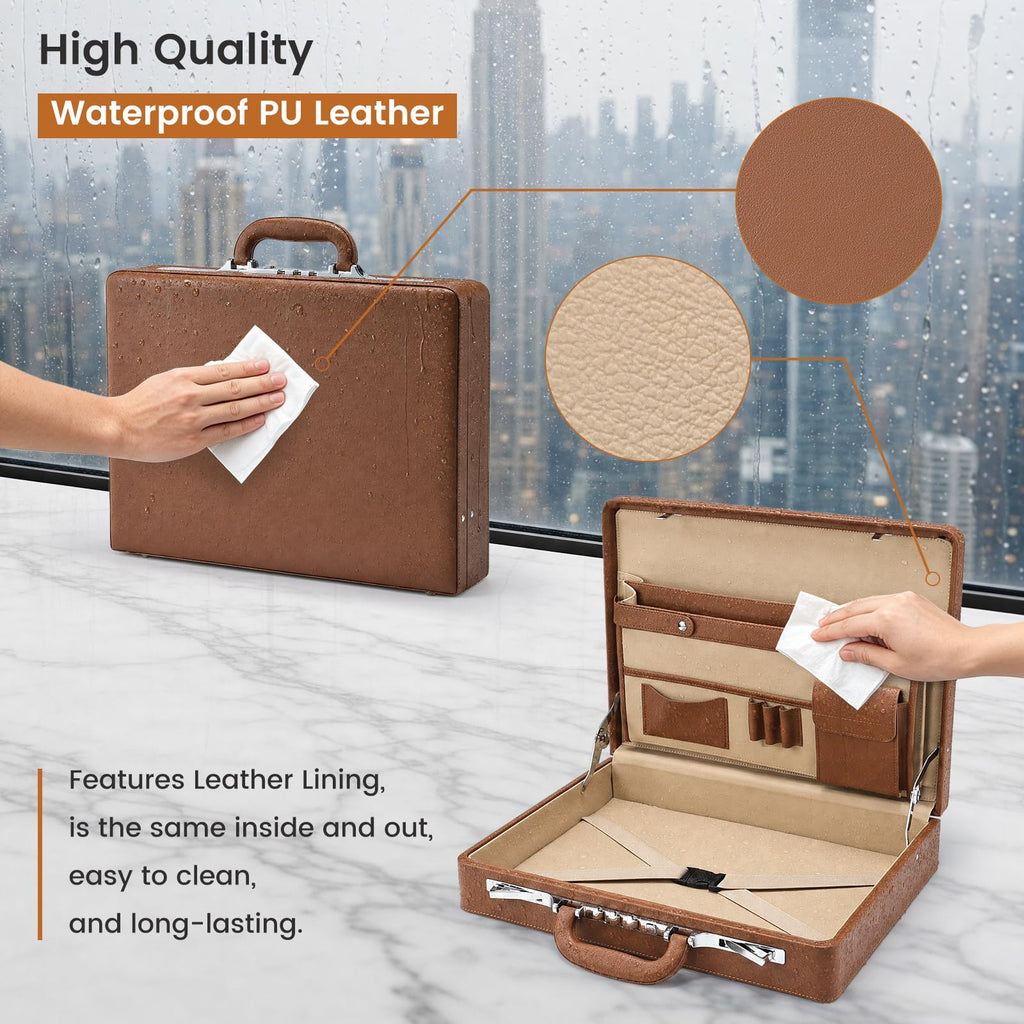 Brown Leather Briefcase with Lock for 16 Inch Laptop V927442