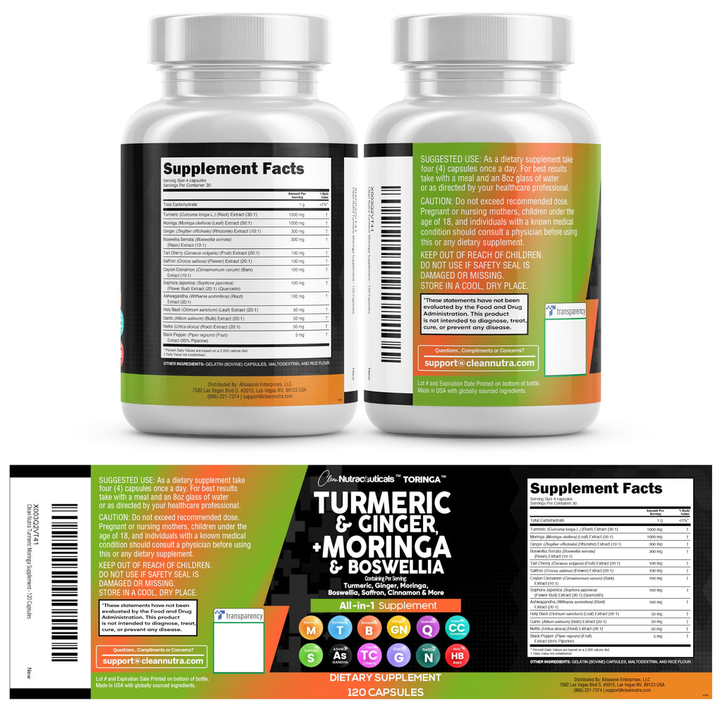 Turmeric Moringa Ginger Boswellia Saffron Supplement T3214
