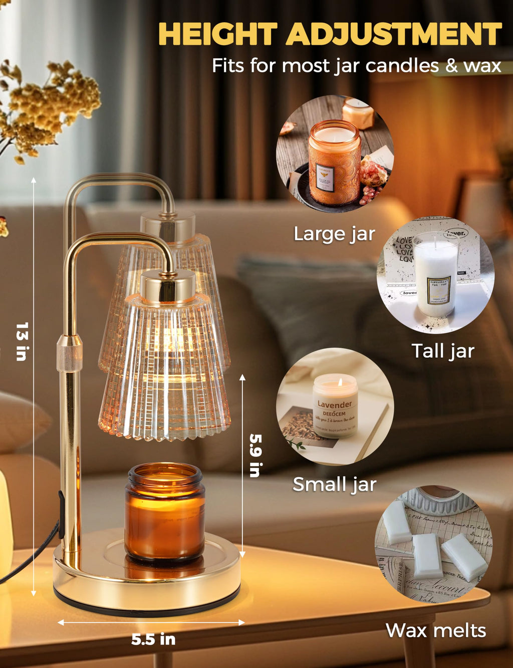 Gold Candle Warmer Lamp with Timer, Dimmable Wax Melt Warmer C230885
