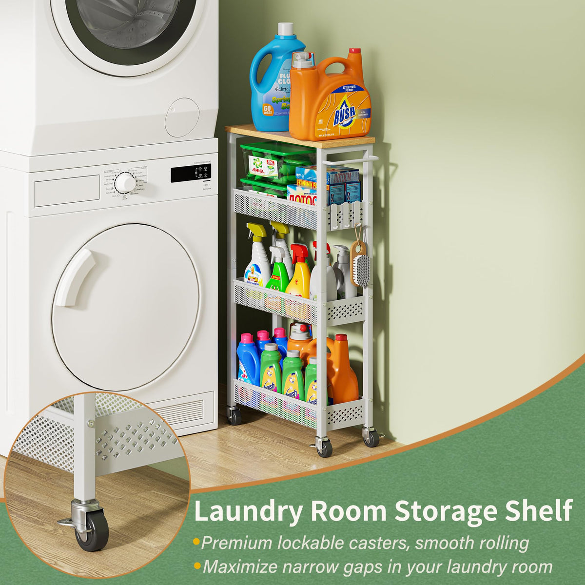 Laundry Room Organization Cart with Casters S7178