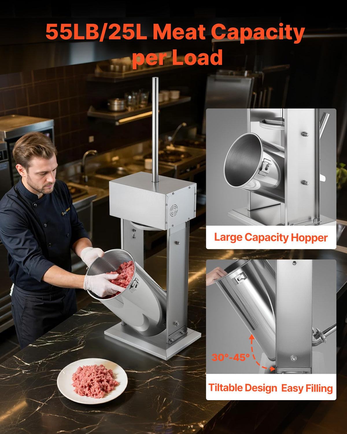 55 LBS Stainless Steel Electric Sausage Stuffer with 5 Stuffing Tubes H76464