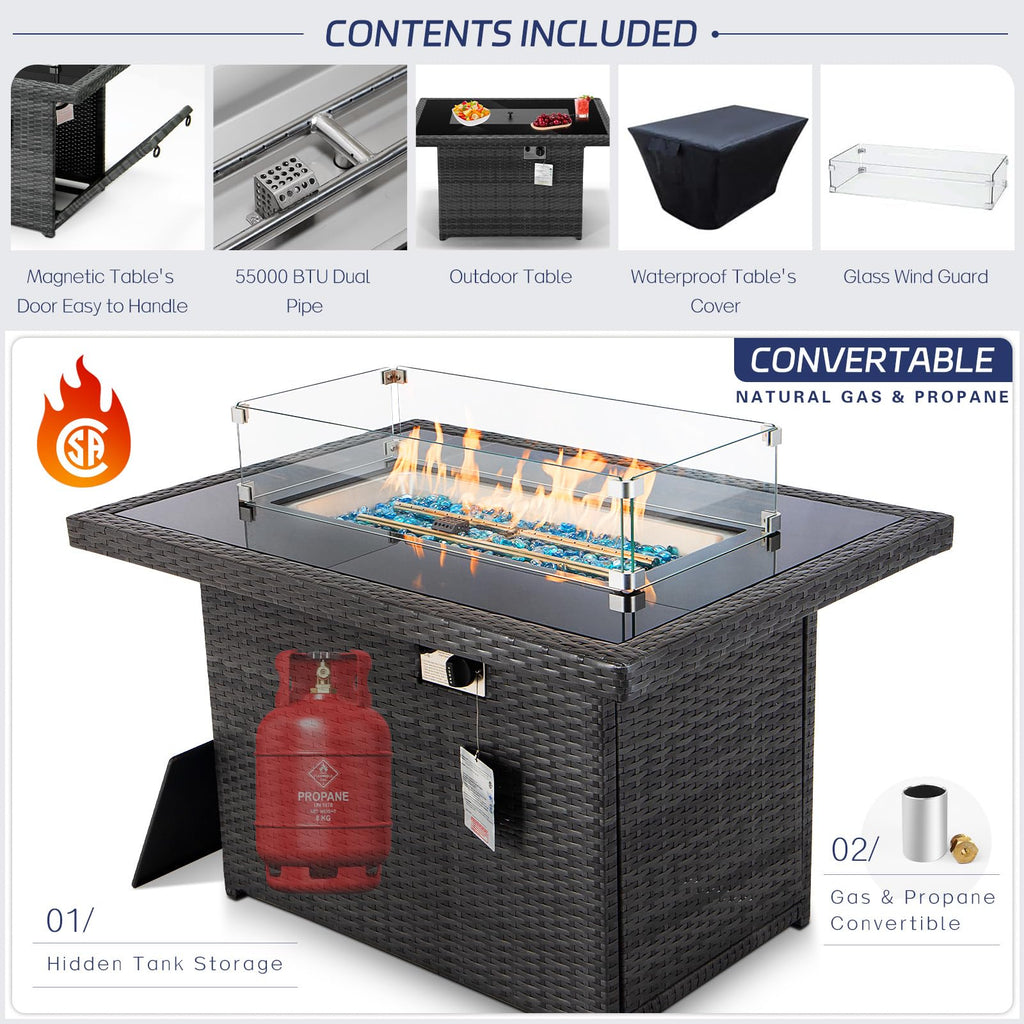 9 Piece Light Grey Patio Furniture Set with Fire Pit Q1704