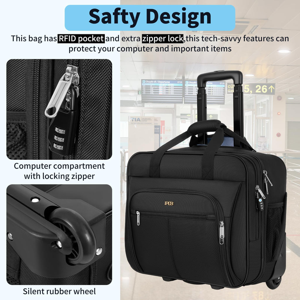 Water-Resistant 17.3" Rolling Laptop Bag with RFID Pocket M234