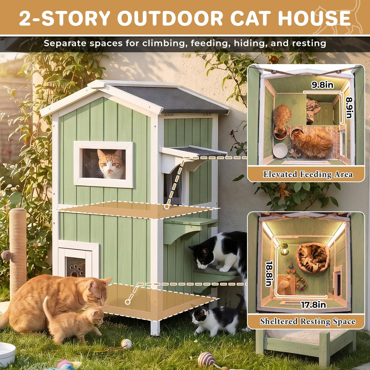 Weatherproof Wooden Outdoor Cat House D8050