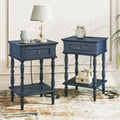 Blue Nightstands Set of 2 with Charging Station & Storage Shelf V7308