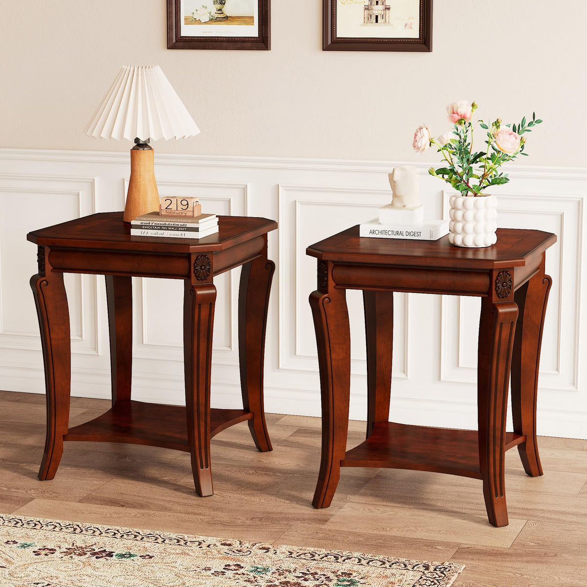 Vintage Wood End Table with Storage Shelf O665
