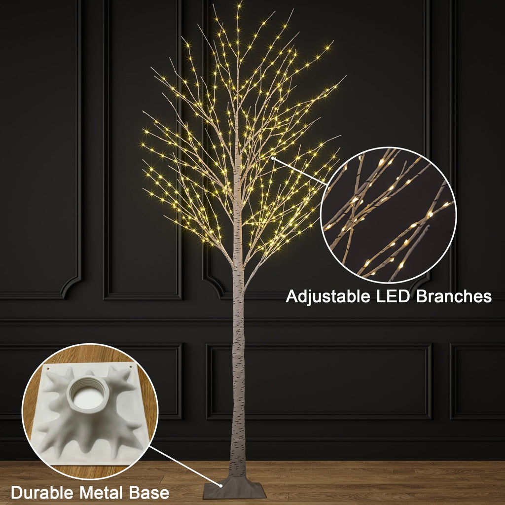 2 Pack 8FT 132 LED Warm White Lighted Birch Tree D64419