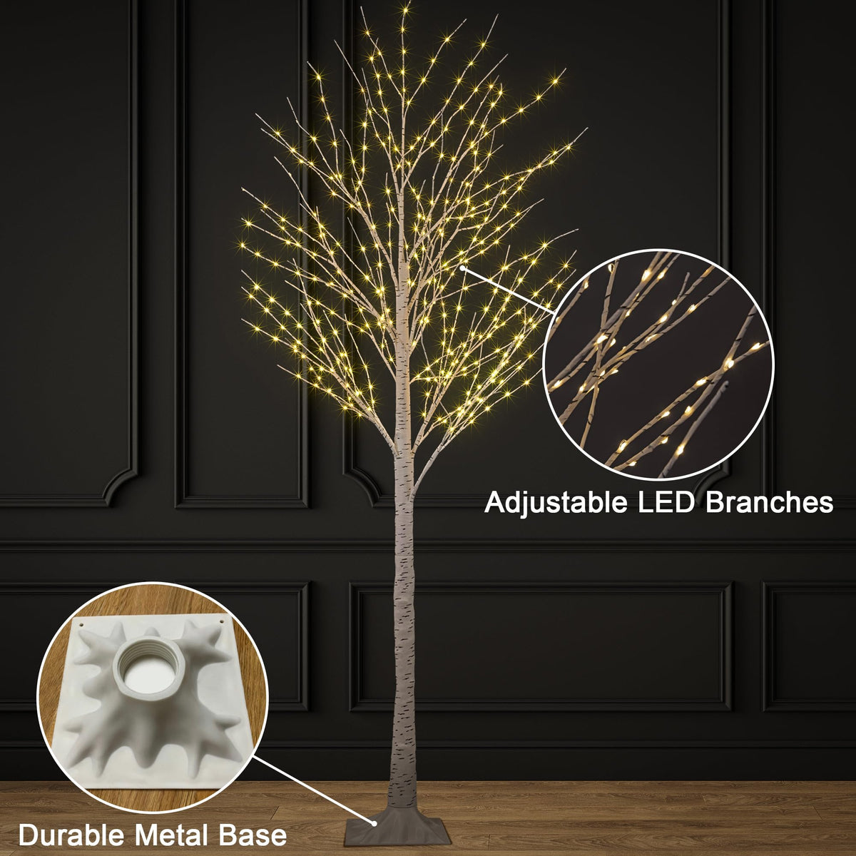 2 Pack 8FT 132 LED Warm White Lighted Birch Tree D64419