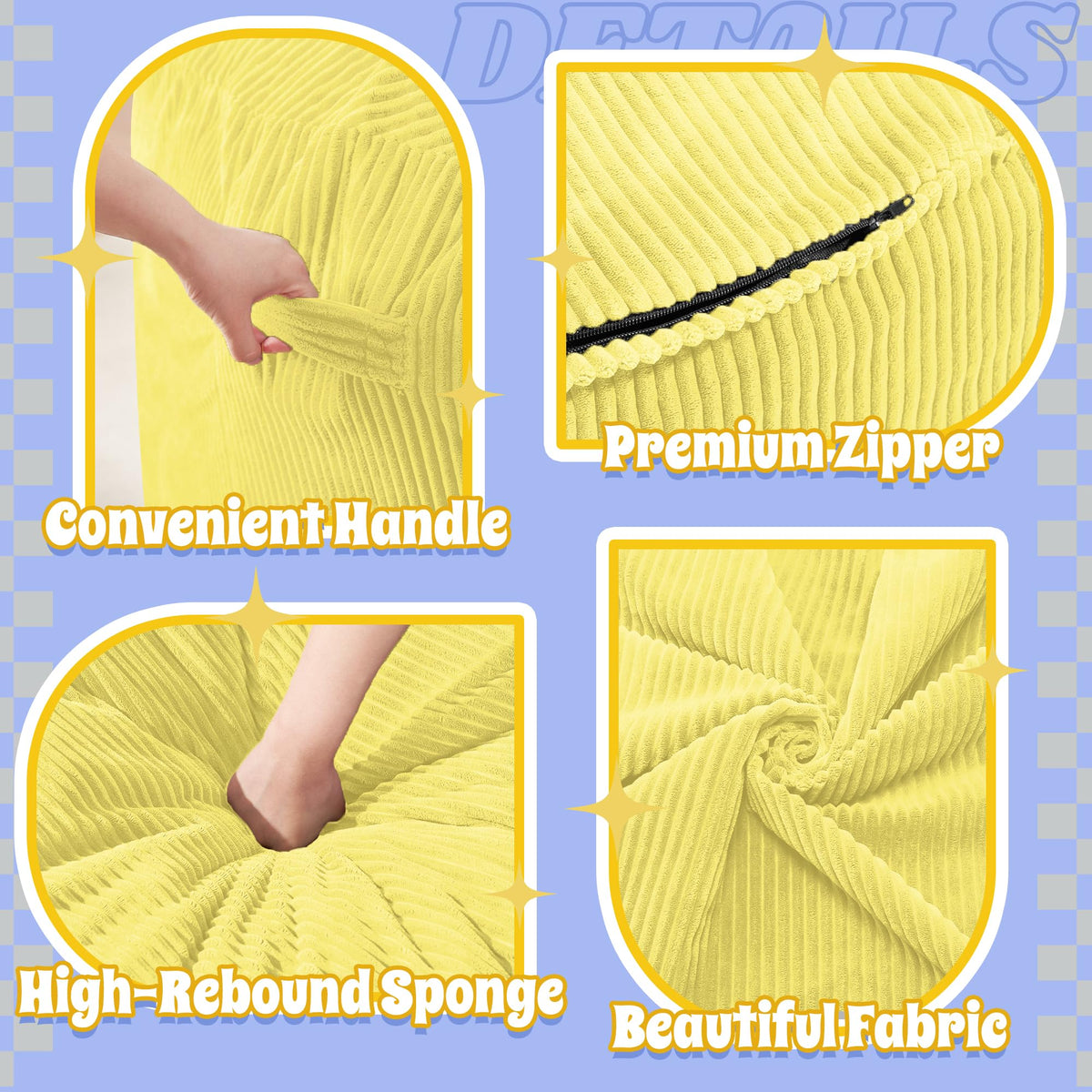 3FT Memory Foam Corduroy Bean Bag Chair U998