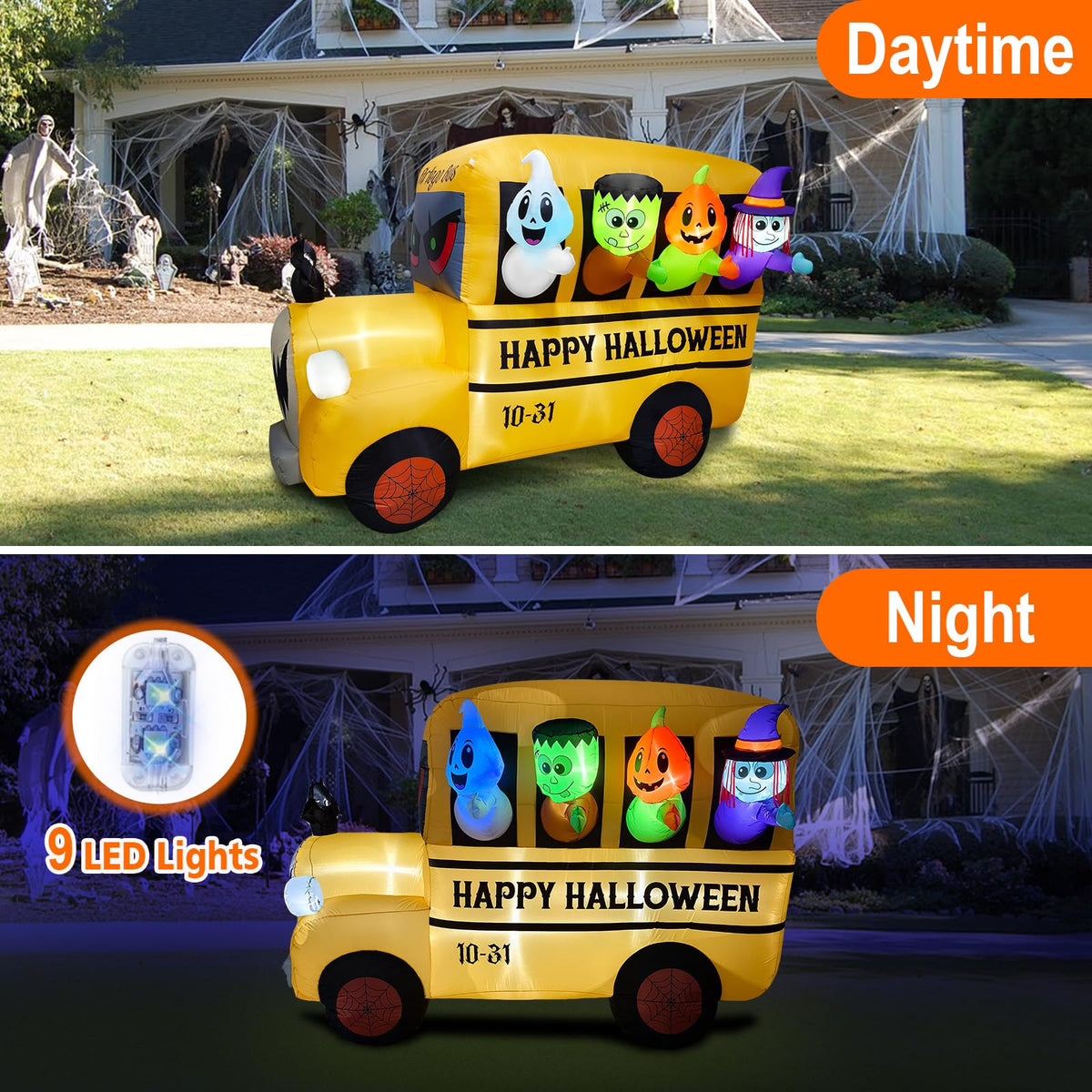8.1FT Halloween Inflatable Ghost Frankenstein Pumpkin Monster Witch Bus Decoration W574912