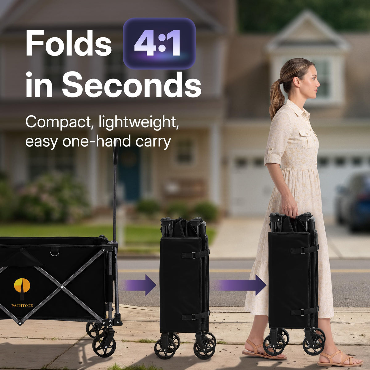 39" Collapsible Wagon with All-Terrain Wheels, 460 lbs Foldable Cart, Black I846