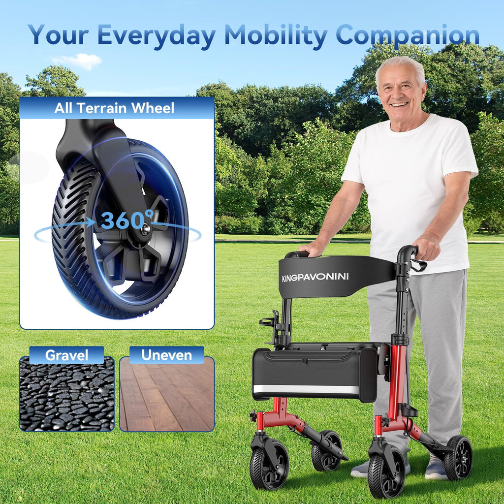 Foldable Rollator Walker with Seat, 380 lbs, Red V53265