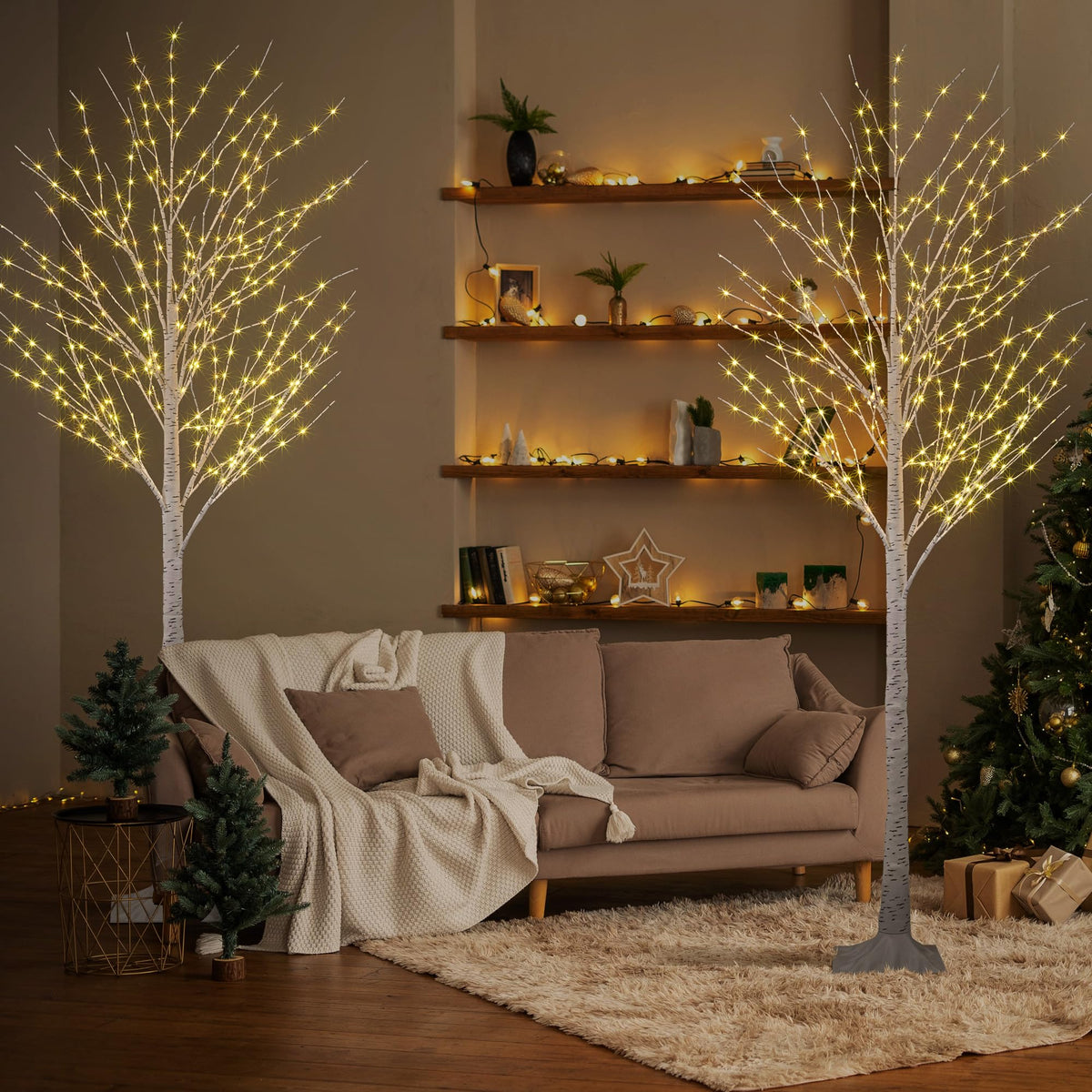 2 Pack 8FT 132 LED Warm White Lighted Birch Tree D64419