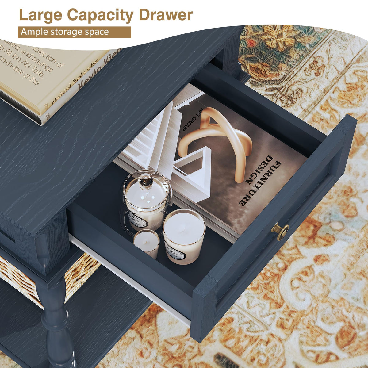Blue Nightstands Set of 2 with Charging Station & Storage Shelf V7308
