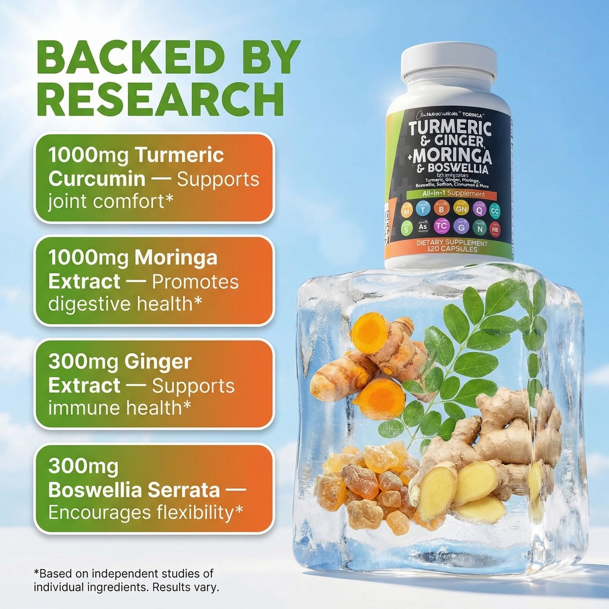 Turmeric Moringa Ginger Boswellia Saffron Supplement T3214