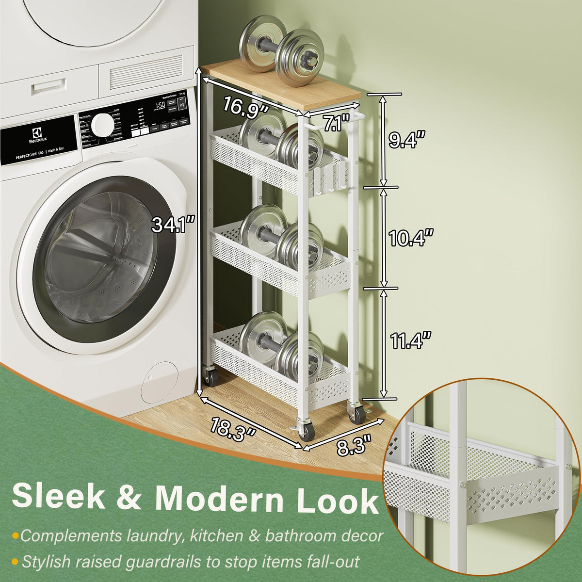 Laundry Room Organization Cart with Casters S7178