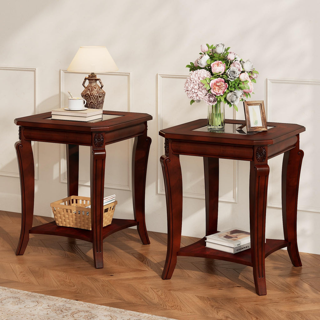 Set of 2 Solid Wood End Table A93620