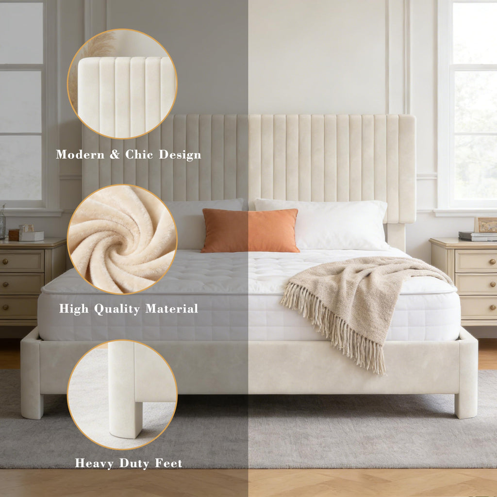 King Size Velvet Upholstered Bed Frame with Headboard B226715