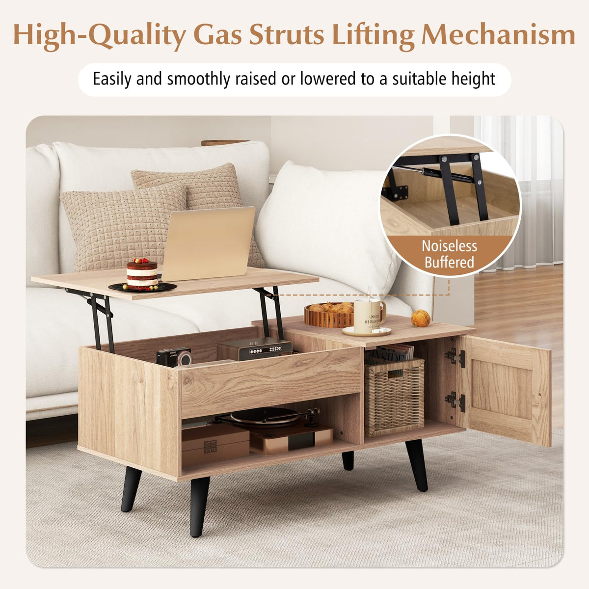 Lift Top Coffee Table with Storage and Hidden Compartment Q2793