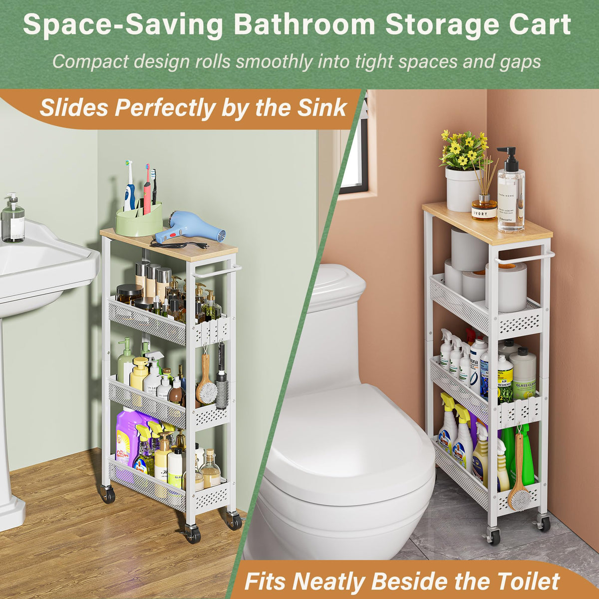 Laundry Room Organization Cart with Casters S7178