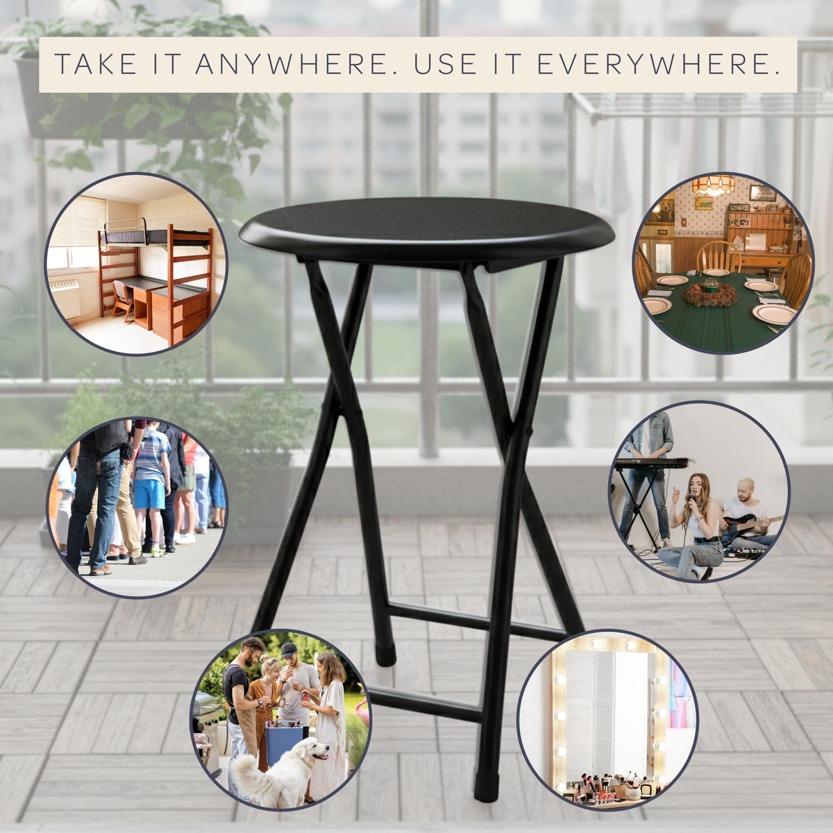 Folding Backless Stool 18-Inch 225lb Capacity S7344